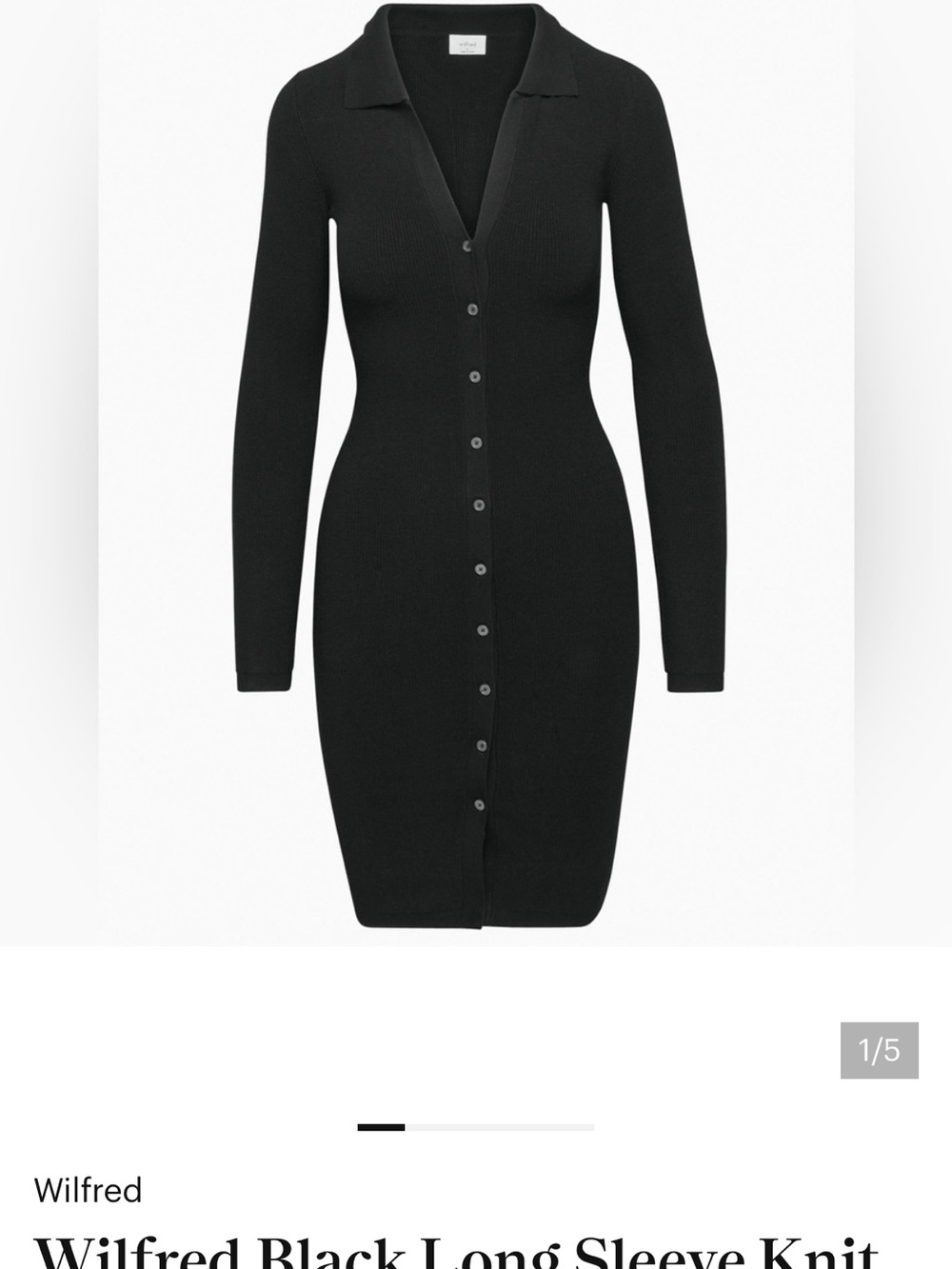 Wilfred Black Long-Sleeve Ribbed Button-Up Dress